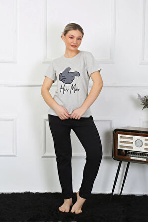 Akbeniz Kadın Pamuk Penye Sevgili Kombini Pijama Takımı Gri 50126 Tek Takım Fiyatıdır