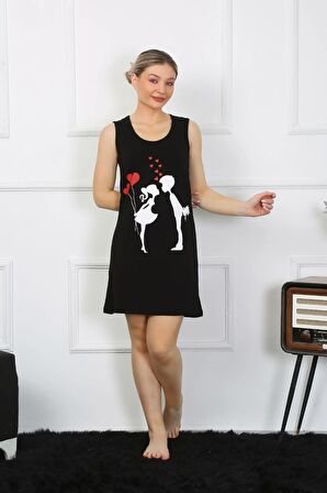 Akbeniz Kadın Kalın Askılı Penye Diz Üstü Siyah Gecelik 11310