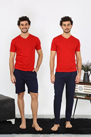Akbeniz Erkek Penye Kırmızı 3'lü Pijama Takımı 6848