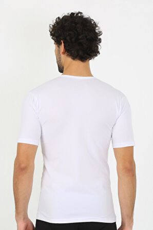 Akbeniz Erkek Sıfır Yaka Likralı Beyaz T-Shirt 65710