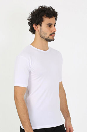 Akbeniz Erkek Sıfır Yaka Likralı Beyaz T-Shirt 65710