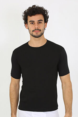 Akbeniz Erkek Sıfır Yaka Likralı Siyah T-Shirt 65710