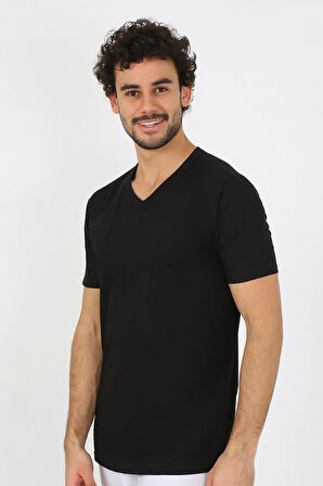 Akbeniz Erkek V Yaka Siyah Penye Atlet 6560