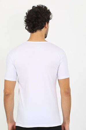 Akbeniz Erkek Likralı V Yaka Beyaz T-Shirt 65700