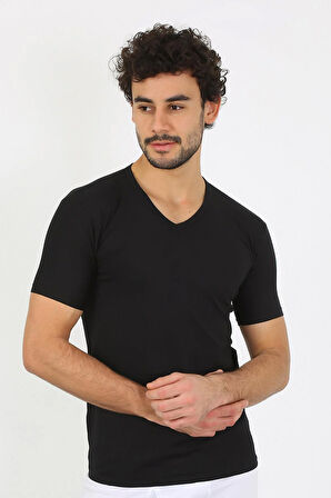 Akbeniz Erkek Likralı V Yaka Siyah T-Shirt 65700