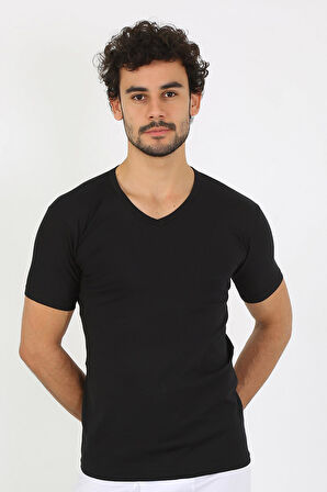 Akbeniz Erkek Likralı V Yaka Siyah T-Shirt 65700