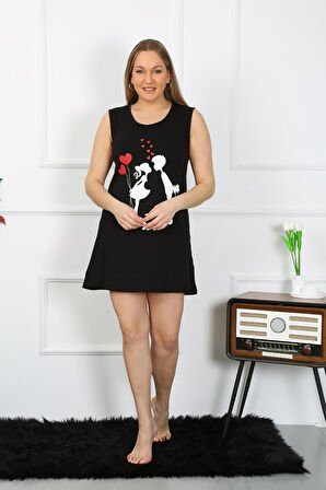 Akbeniz Kadın Büyük Beden Kalın Askılı Penye Diz Üstü Siyah Gecelik 12501