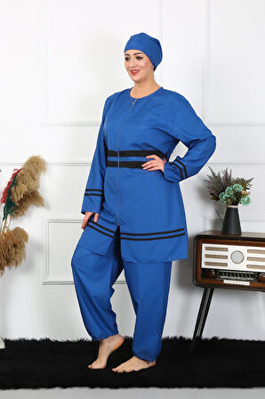Akbeniz Büyük Beden Tesettür Mayo 7XL-8XL-9XL-10XL İndigo 55010