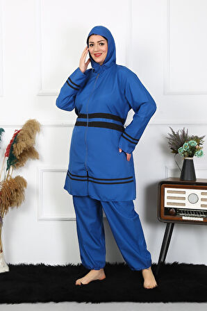 Akbeniz Büyük Beden Tesettür Mayo 7XL-8XL-9XL-10XL İndigo 55010