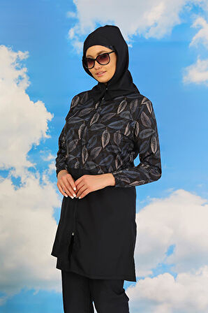 Akbeniz Kadın Pantolonlu Desenli Tam Tesettür Mayo Lacivert 31075