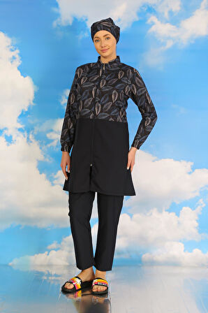 Akbeniz Kadın Pantolonlu Desenli Tam Tesettür Mayo Lacivert 31075