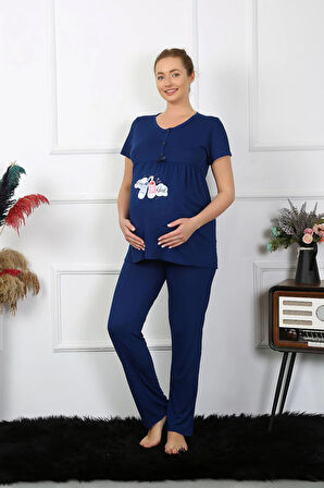 Akbeniz Kadın Kısa Kol Hamile Lohusa Pijama Takımı Lacivert 45210