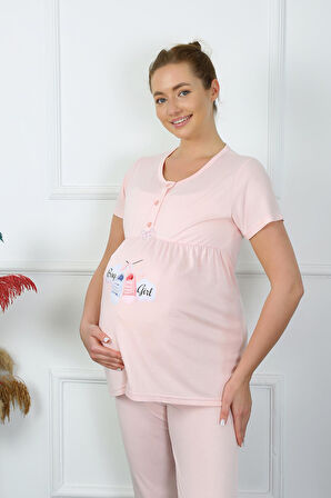 Akbeniz Kadın Kısa Kol Hamile Lohusa Pijama Takımı Pudra 45210