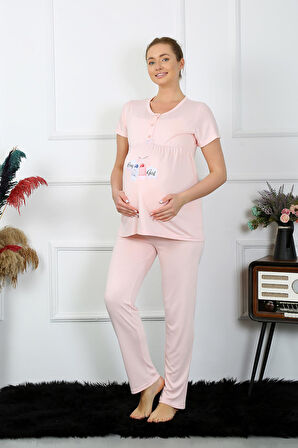 Akbeniz Kadın Kısa Kol Hamile Lohusa Pijama Takımı Pudra 45210