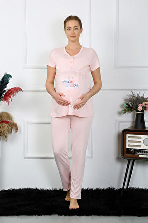 Akbeniz Kadın Kısa Kol Hamile Lohusa Pijama Takımı Pudra 45210