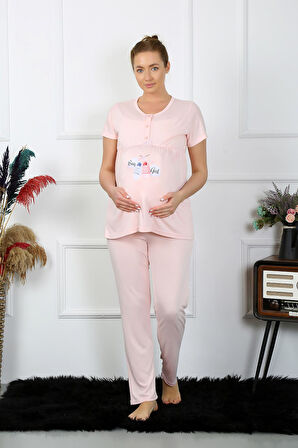 Akbeniz Kadın Kısa Kol Hamile Lohusa Pijama Takımı Pudra 45210