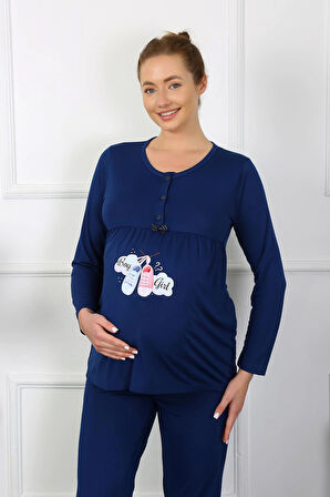 Akbeniz Kadın Uzun Kol Hamile Lohusa Pijama Takımı Lacivert 45501