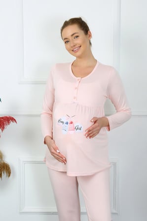 Akbeniz Kadın Uzun Kol Hamile Lohusa Pijama Takımı Pudra 45501
