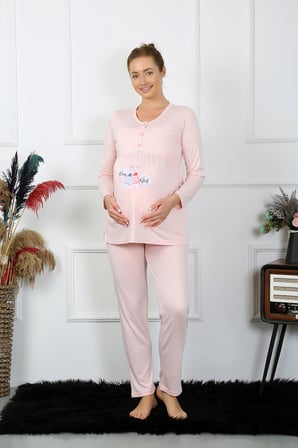 Akbeniz Kadın Uzun Kol Hamile Lohusa Pijama Takımı Pudra 45501