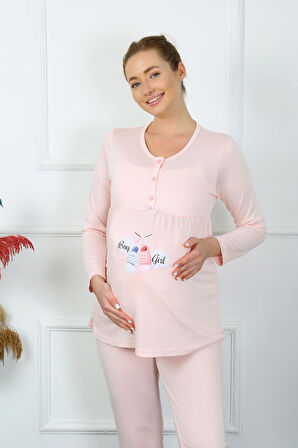 Akbeniz Kadın Uzun Kol Hamile Lohusa Pijama Takımı Pudra 45501