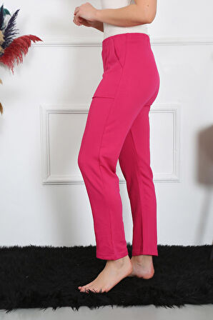 Akbeniz Kadın Pamuk Cepli 3 İplik Alt Eşofman Fuşya 27510