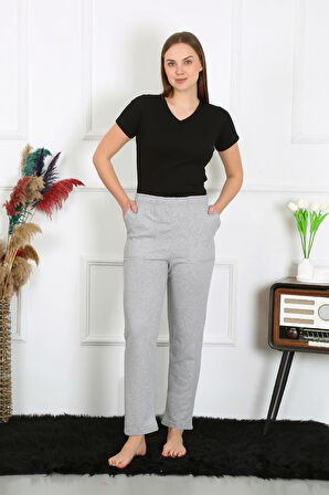 Akbeniz Kadın Pamuk Cepli 3 İplik Alt Eşofman Gri 27510