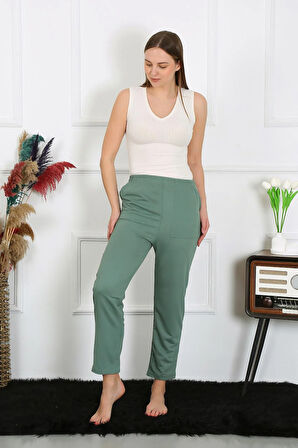 Akbeniz Kadın Pamuk Cepli 3 İplik Alt Eşofman Yeşil 27510