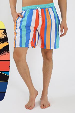 Akbeniz Erkek Desenli Fermuar Cepli Deniz Şortu Mavi 27526