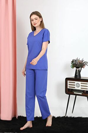 Akbeniz Kadın Kısa Kol Pamuk Penye Pijama Takım Saks 4213