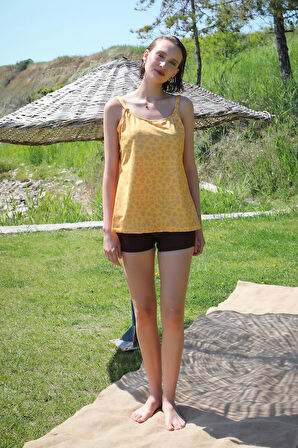 Akbeniz Kadın Şortlu Tankini Elbise Mayo Sarı 36001