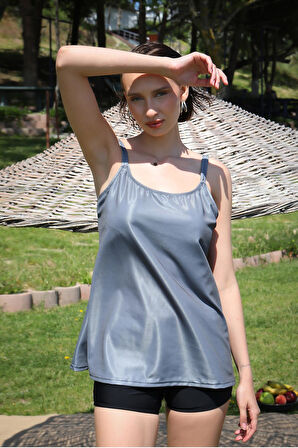 Akbeniz Kadın Şortlu Tankini Elbise Mayo Gri 36001