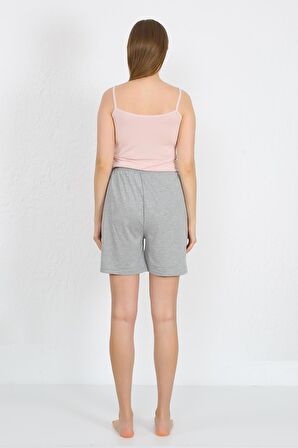 Akbeniz Kadın İp Askılı Pamuk Penye Şortlu Takım Pudra 3619