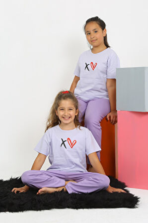 Akbeniz Kız Çocuk Kısa Kol Lila Penye Pijama Takım 20432