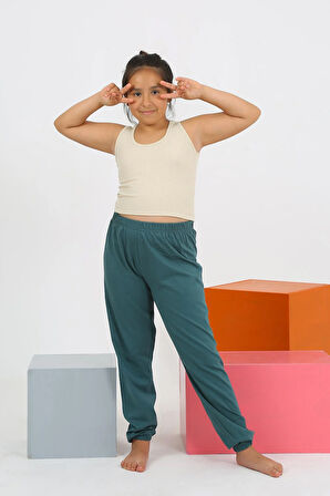 Akbeniz Kız Çocuk Sıfır Kol Ten Rengi Penye Pijama Takım 20433