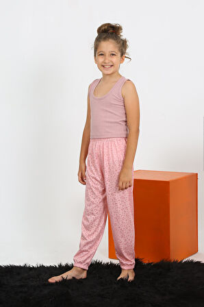 Akbeniz Kız Çocuk Sıfır Kol Gül Kurusu Penye Pijama Takım 20433
