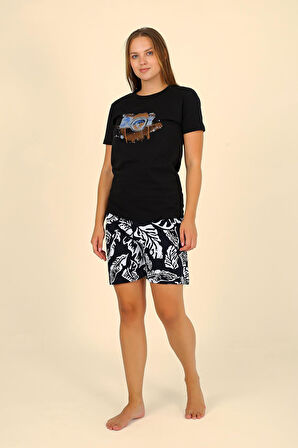 Akbeniz Kadın Şortlu Kısa Kol Penye Pijama Takım Siyah 3622