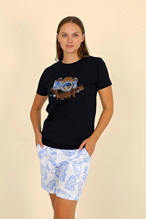 Akbeniz Kadın Şortlu Kısa Kol Penye Pijama Takımı Siyah 3624