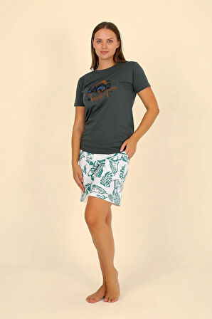 Akbeniz Kadın Şortlu Kısa Kol Penye Pijama Takımı Yeşil 3625