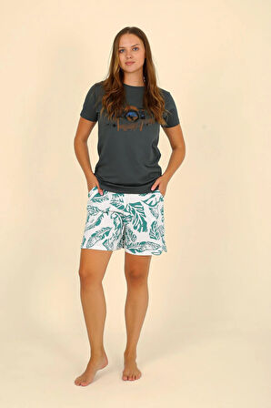 Akbeniz Kadın Şortlu Kısa Kol Penye Pijama Takımı Yeşil 3625