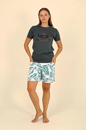 Akbeniz Kadın Şortlu Kısa Kol Penye Pijama Takımı Yeşil 3625