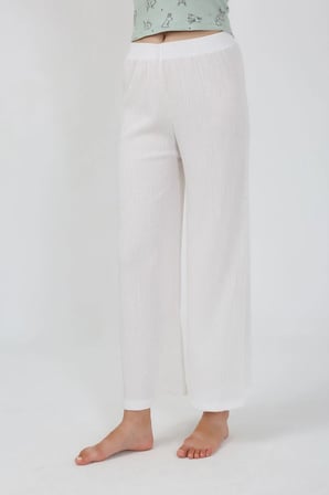Akbeniz Kadın Kalın Askılı Body Bol Paça Pantolon 2`li Takım Beyaz 4219