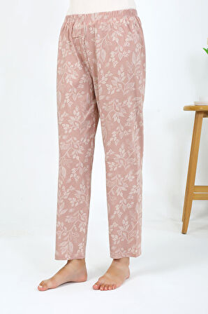 Akbeniz Kadın Penye Çiçek Desenli Tek Alt Pijama 27531 Pudra