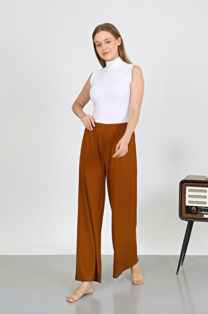 Akbeniz Kadın Bürümcük Kumaş Hafif-Esnek Pantolon 210074 Kahve