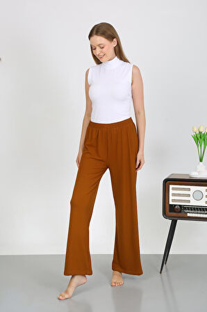 Akbeniz Kadın Bürümcük Kumaş Hafif-Esnek Pantolon 210074 Kahve