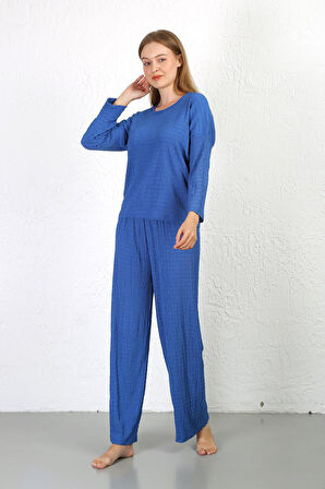 Akbeniz Kadın Bürümcük Kumaş Pijama Takım Saks 4233