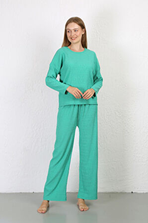 Akbeniz Kadın Bürümcük Kumaş Pijama Takım Yeşil 4233