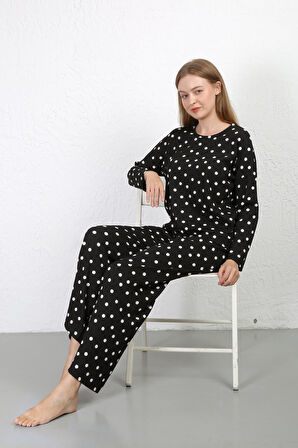 Akbeniz Kadın Bürümcük Kumaş Pijama Takım Siyah 4234