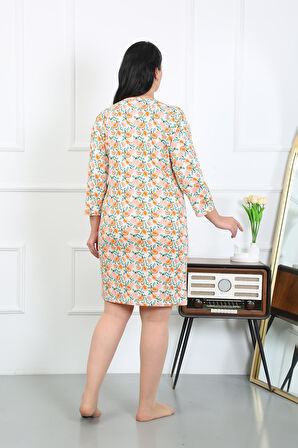 Akbeniz Kadın Büyük Beden Penye Gecelik Ev Elbisesi Krem 12507