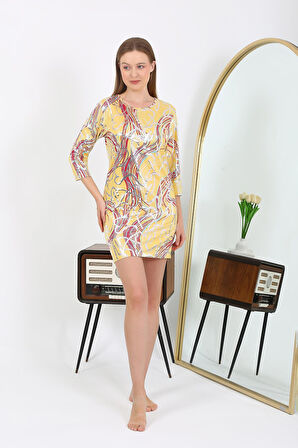 Akbeniz Kadın Micro Kumaş Mini Parlak Elbise 7421 Sarı