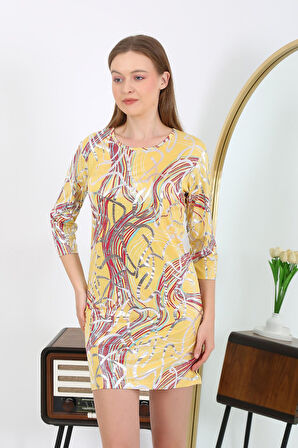 Akbeniz Kadın Micro Kumaş Mini Parlak Elbise 7421 Sarı